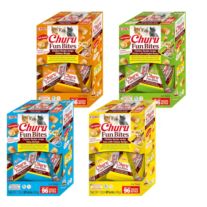 Cena promocyjna Inaba Cat Churu Fun Bites Chicken 4x96g Przysmak Dla Kota Poduszki Z Kremowym Nadzieniem Mix 4 Smaków