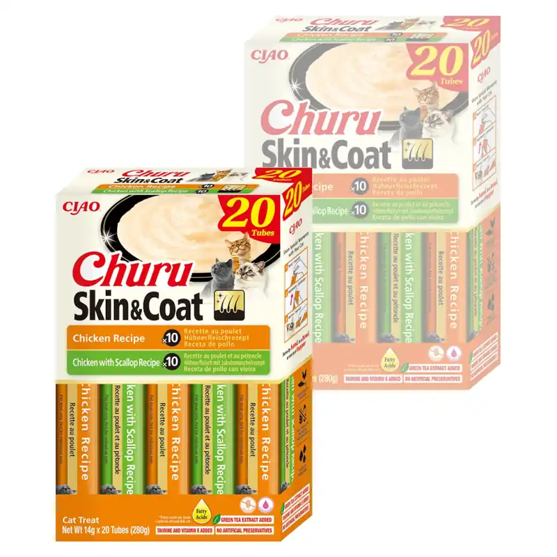 Inaba Cat Churu Skin & Coat Chicken 40x14g Kremowy Przysmak Dla Kota Pasta Mix Z Kurczakiem Ekspresowa dostawa
