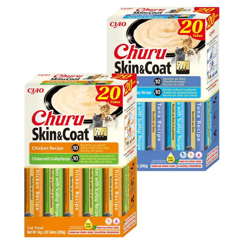 Tylko do końca tygodnia Inaba Cat Churu Skin & Coat 40x14g Kremowy Przysmak Dla Kota Pasta Mix Smaków Z Kurczakiem I Tuńczykiem