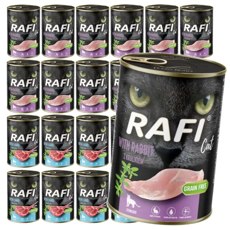 Rafi Cat Adult 24x400g Bezzbożowa Mokra Karma Dla Kotów Sterylizowanych Jagnięcina Królik Zniżka
