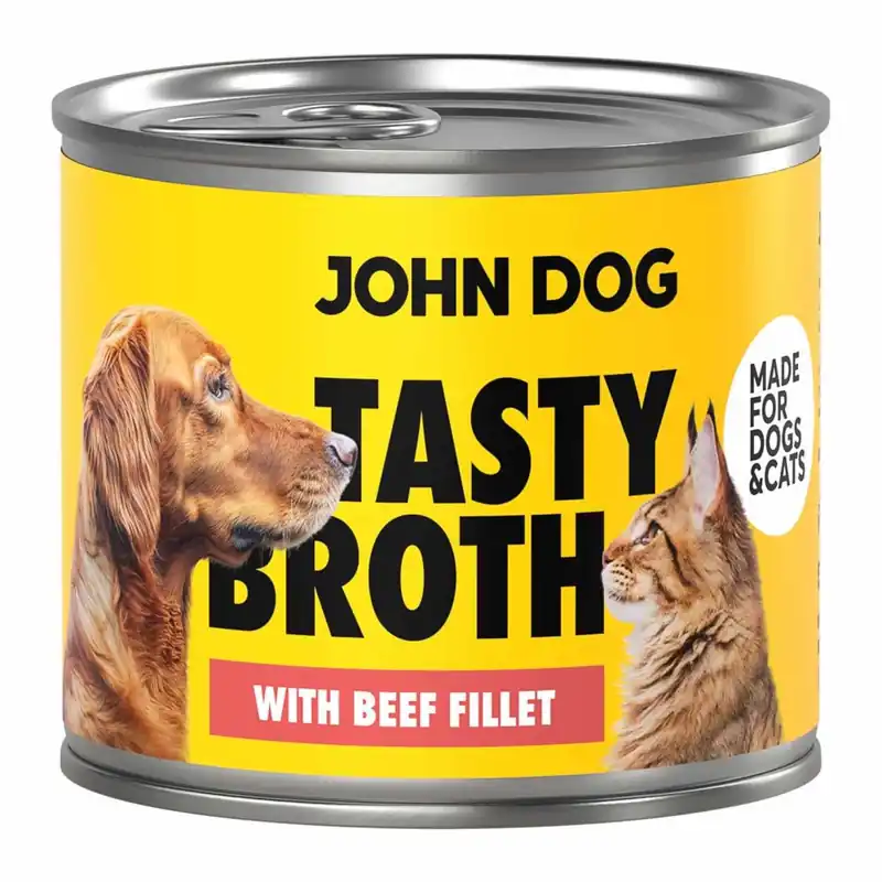 John Dog Tasty Broth 140g Mokra Uzupełniająca Karma Dla Dorosłych Psów I Kotów Z Wołowiną Oferta limitowana