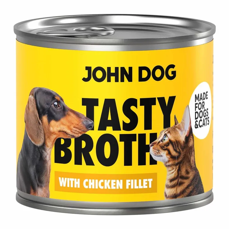 Szybka wysyłka John Dog Tasty Broth 140g Mokra Uzupełniająca Karma Dla Dorosłych Psów I Kotów Z Kurczakiem
