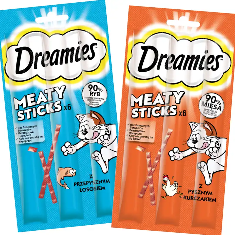 Szybka dostawa Przysmak Dreamies Meaty Sticks 2x30g Karma Uzupełniająca Dla Kota Z Łososiem I Kurczakiem