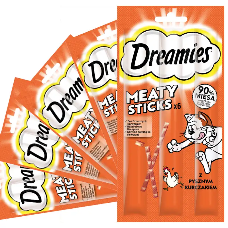 Przysmak Dreamies 5x30g Karma Uzupełniająca Dla Dorosłych Kotów Pałeczki Z Kurczakiem Taniej