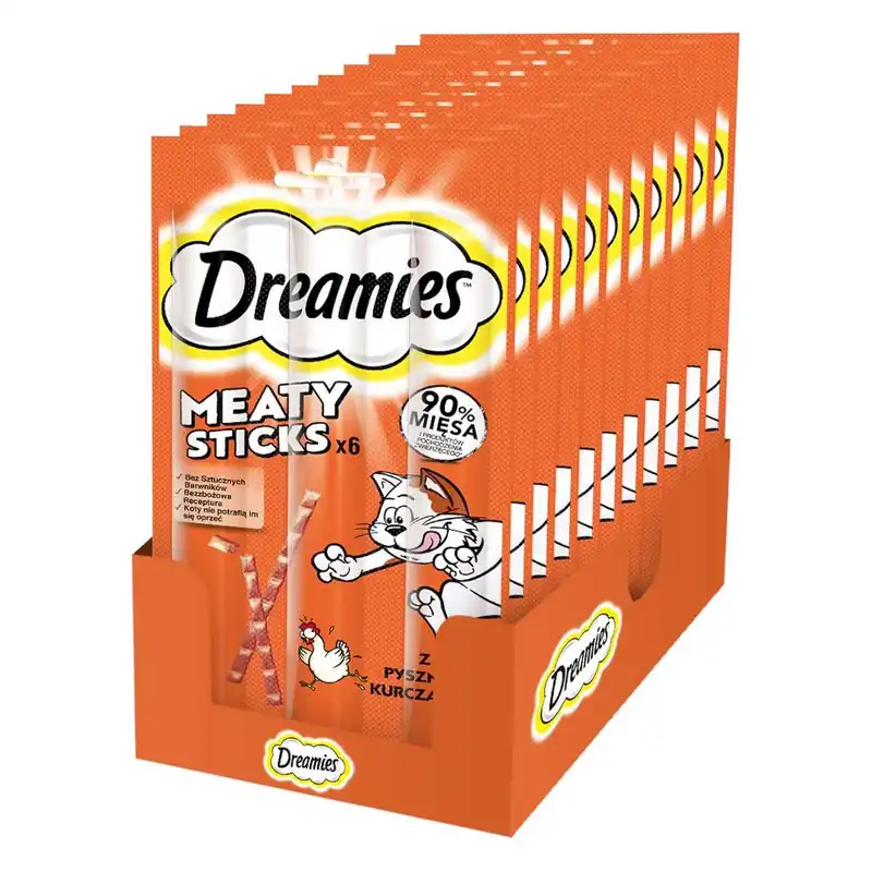 Przysmak Dreamies 14x30g Karma Uzupełniająca Dla Dorosłych Kotów Pałeczki Z Kurczakiem Dostępne od ręki