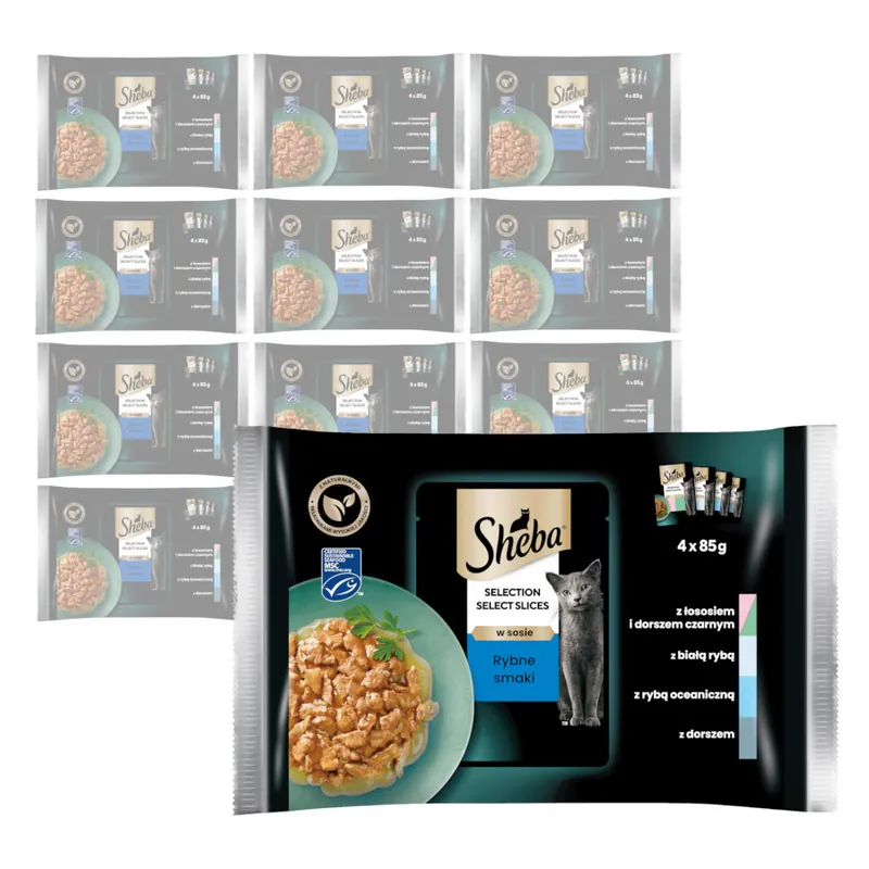 SHEBA Saszetka 13x340g Selection Sauce Smaki Rybne - Mokra Karma Dla Kotów W Sosie (z Białą Rybą, Łososiem, Dorszem, Tuńczykiem) Darmowy zwrot