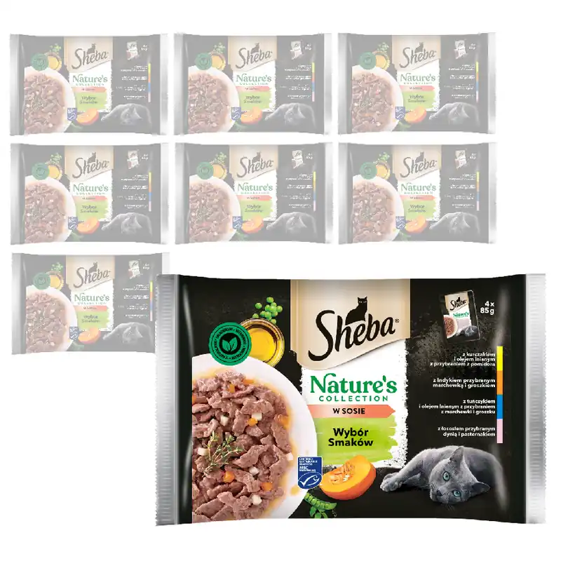 Sheba Nature‘s Collection 32x85g Mokra Karma Dla Kotów Wybór Smaków W Sosie Kurczak Indyk Tuńczyk Łosoś Tylko do końca tygodnia