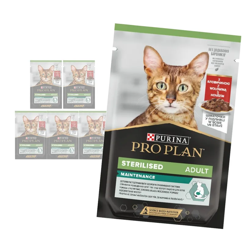 Łatwy zwrot Purina Pro Plan Adult Sterilised Maintenance 6x85g Mokra Karma Dla Kota z Wołowiną w Sosie