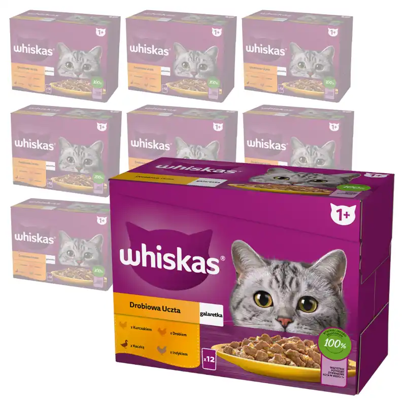 Cena promocyjna WHISKAS Adult Saszetki 120x85g Drobiowa Uczta Mokra Karma Dla Dorosłego Kota w Galaretce Kawałki z Kurczakiem Kaczką Drobiem Indykiem