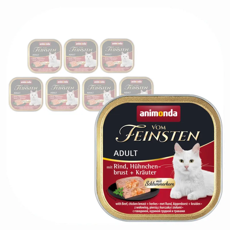 Animonda Vom Feinsten Adult 8x100g Mokra Karma dla Kota z Wołowiną Piersią Kurczaka i Ziołami Tani