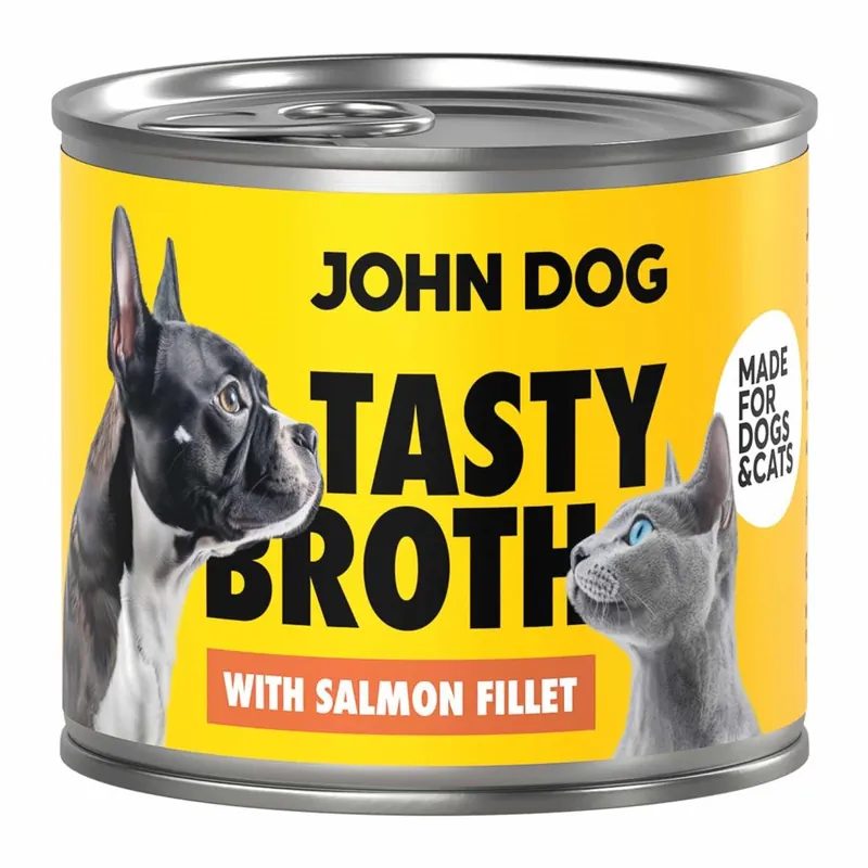 Nie przegap John Dog Tasty Broth 140g Mokra Uzupełniająca Karma Dla Dorosłych Psów I Kotów Z Łososiem