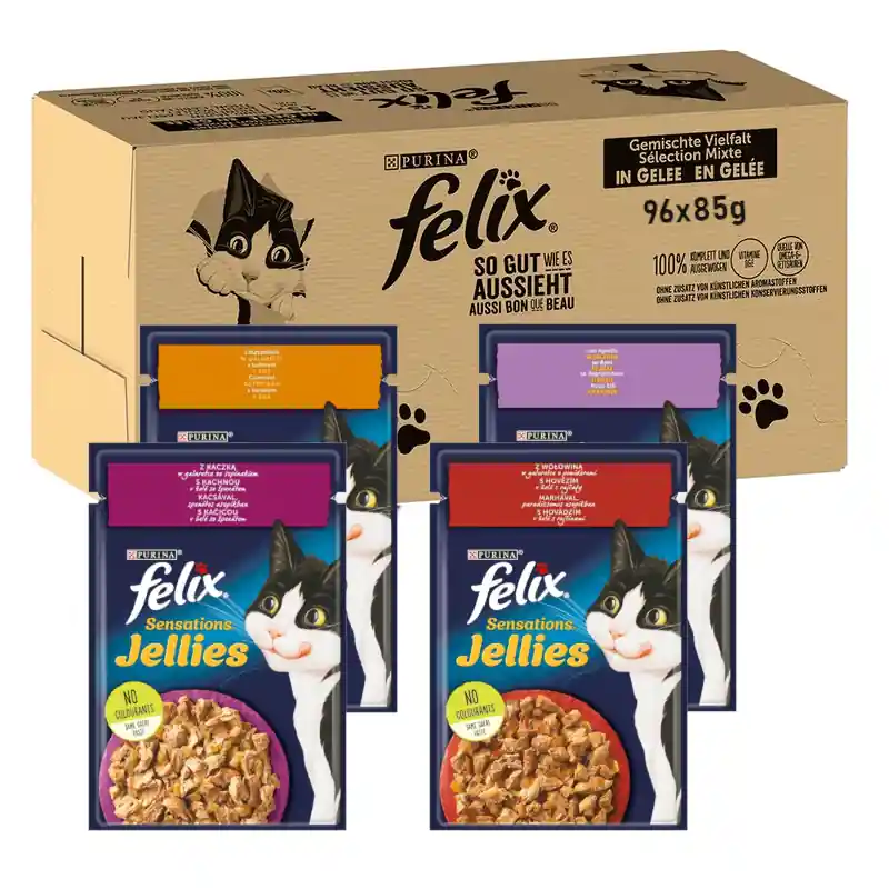 Felix Sensations Jellies Wiejskie Smaki w Galaretce Karma Dla Kota 96x85g Kurczak Wołowina Kaczka Jagnięcina Wyprzedaż