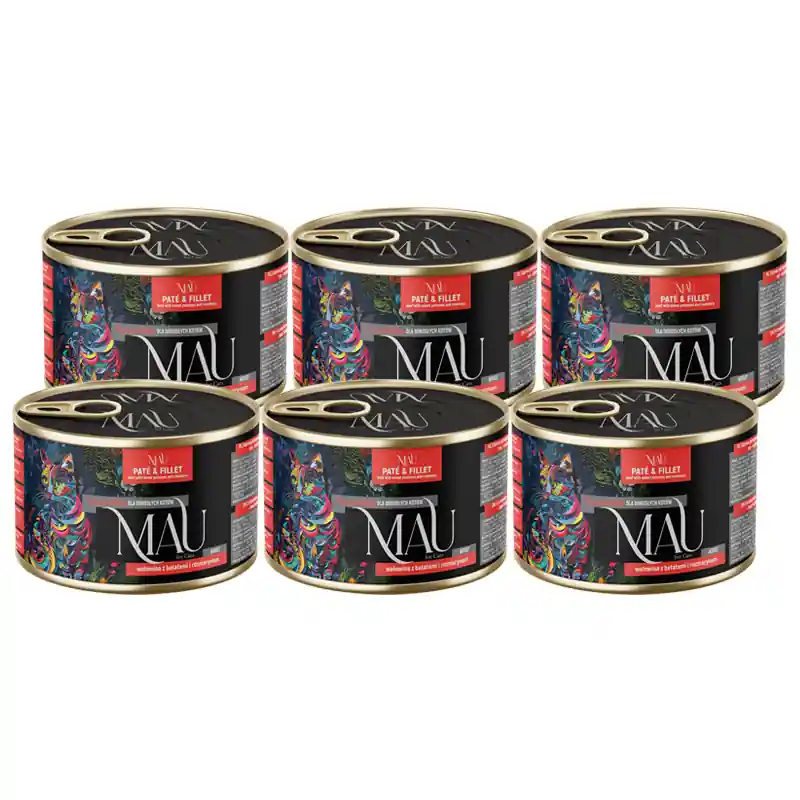 Premium MAU Pasztet i Filet Karma mokra dla kota wołowina z batatami i rozmarynem zestaw 6 x 185 g