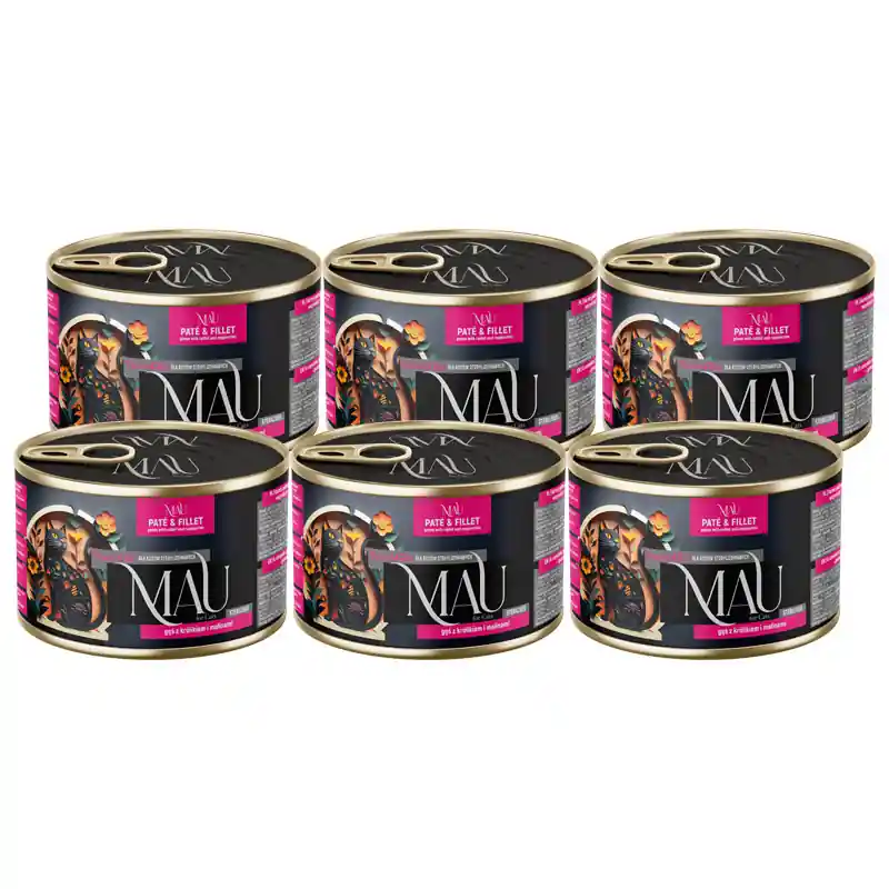 MAU Pasztet i Filet Karma mokra dla kota sterylizowanego gęś z królikiem i malinami zestaw 6 x 185 g Premium