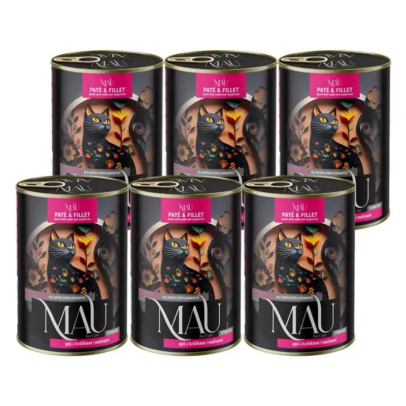 Promocja MAU Pasztet i Filet Karma mokra dla kota sterylizowanego gęś z królikiem i malinami zestaw 6 x 400 g