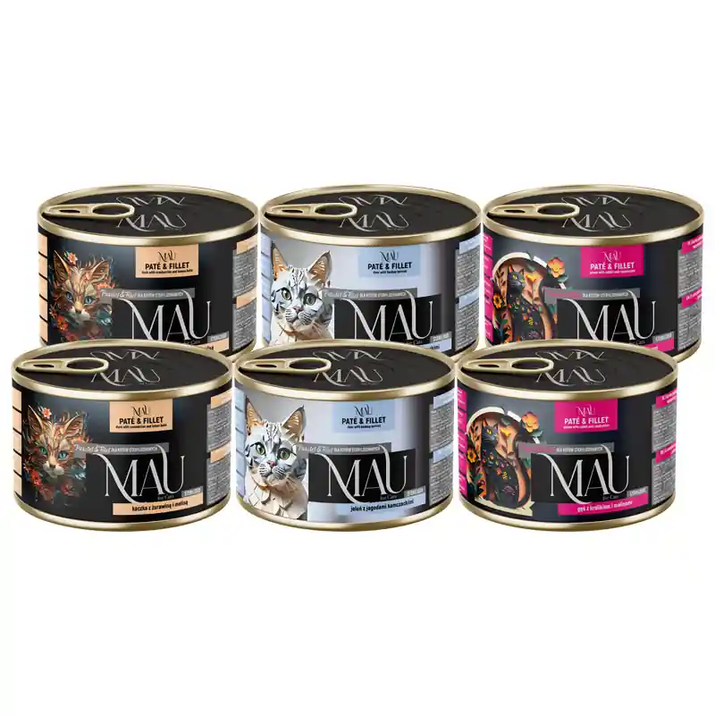 MAU Pasztet i Filet Karma mokra dla kota sterylizowanego mix trzech smaków zestaw 6 x 185 g Wyjątkowa oferta
