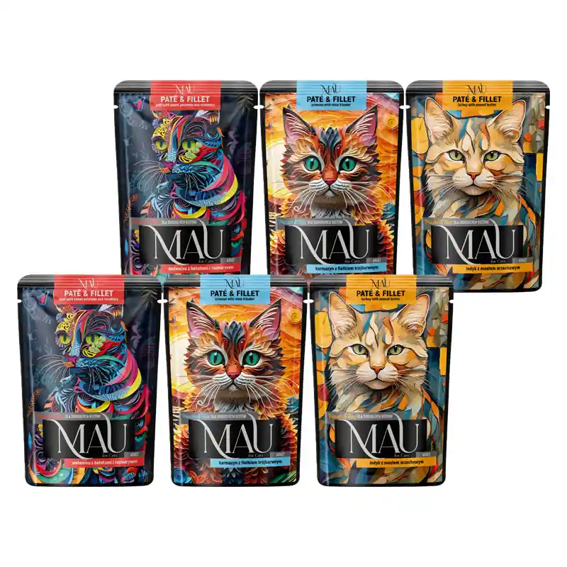 Oferta limitowana MAU Pasztet i Filet Karma mokra dla kota mix trzech smaków zestaw 6 x 85 g