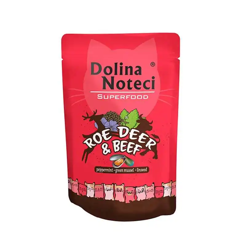 Bezpieczna płatność Mokra karma dla kota Dolina Noteci Superfood sarna i wołowina saszetka 85 g