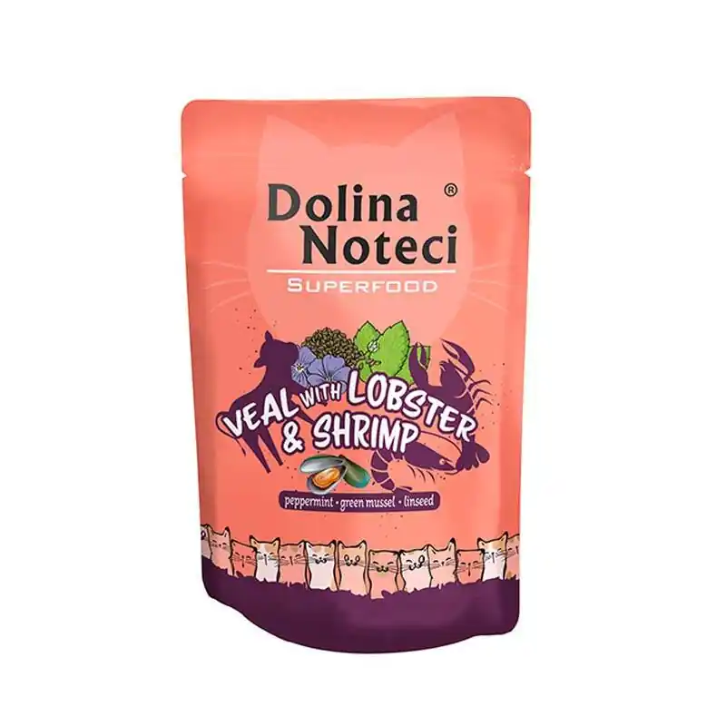 Bezpieczna płatność Mokra karma dla kota Dolina Noteci Superfood cielęcina z homarem i krewetkami saszetka 85 g