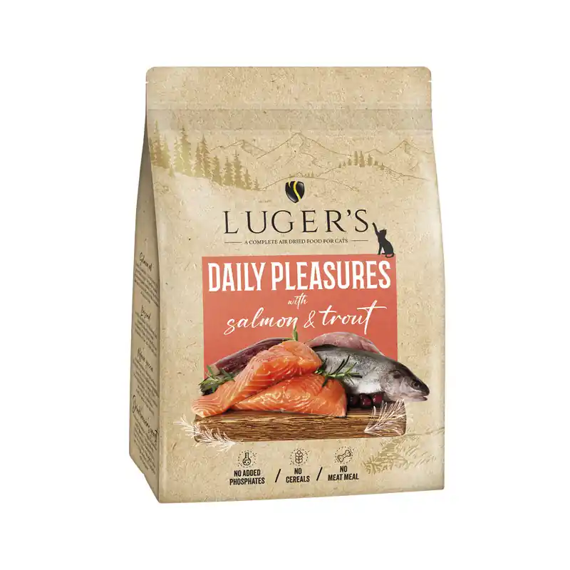 Nowość Super Oferta Luger’s Daily Pleasures karma suszona dla kota z łososiem i pstrągiem 1 kg