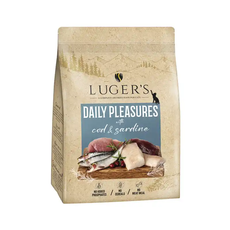 Zniżka Super Oferta Luger’s Daily Pleasures karma suszona dla kota z dorszem i sardynką 1 kg