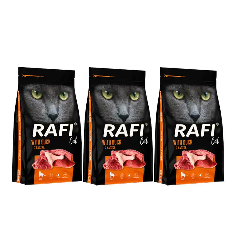 Oferta limitowana Karma sucha dla kota Rafi Cat z kaczką 3 x 1,5 kg