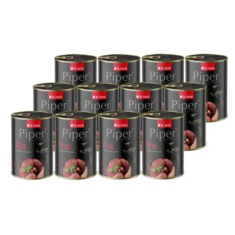 Rabat Mokra karma dla kota Piper Animals Junior z cielęciną zestaw 12 x 400 g