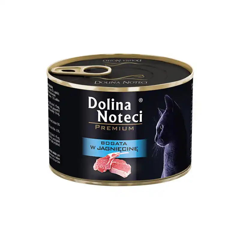 Taniej Mokra karma dla kota bogata w jagnięcinę Dolina Noteci Premium 185 g