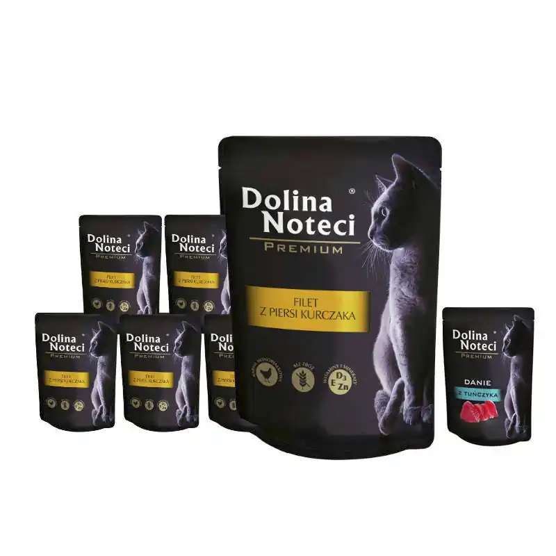 Mokra karma dla kota filet z piersi kurczaka Dolina Noteci Premium zestaw 10 x 85 g + danie z tuńczyka 85 g gratis Super okazja