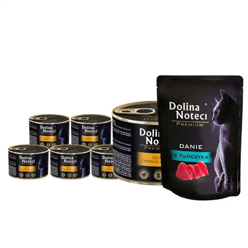 Tylko dziś Mokra karma dla kota filet z piersi kurczaka Dolina Noteci Premium zestaw 12 x 185 g + danie z tuńczyka 85 g gratis