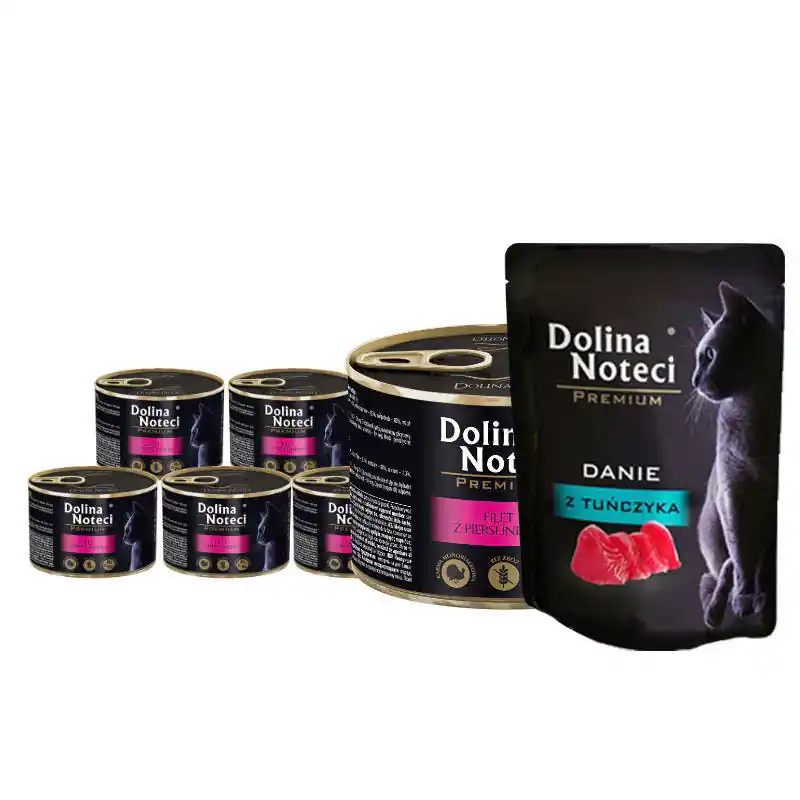 Mokra karma dla kota filet z piersi indyka Dolina Noteci Premium zestaw 12 x 185 g + danie z tuńczyka 85 g gratis Szybka wysyłka