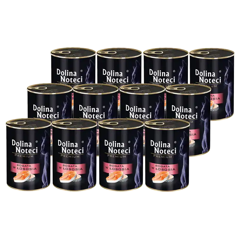 Bezpieczne zakupy Mokra karma dla kota bogata w łososia Dolina Noteci Premium zestaw 12 x 400 g