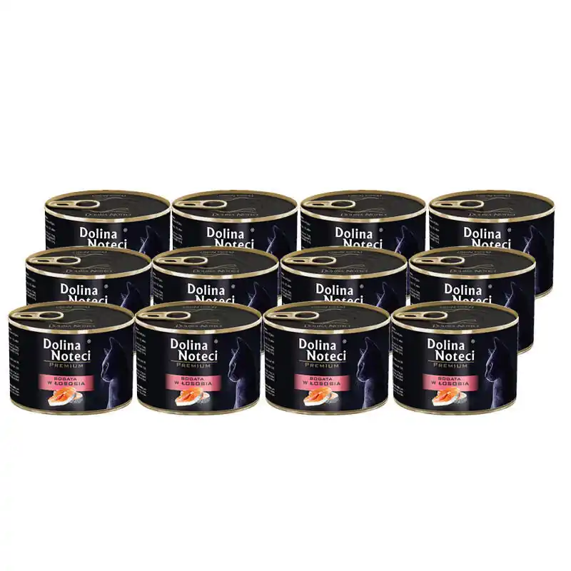 Mokra karma dla kota bogata w łososia Dolina Noteci Premium zestaw 12x185 g Szybka wysyłka