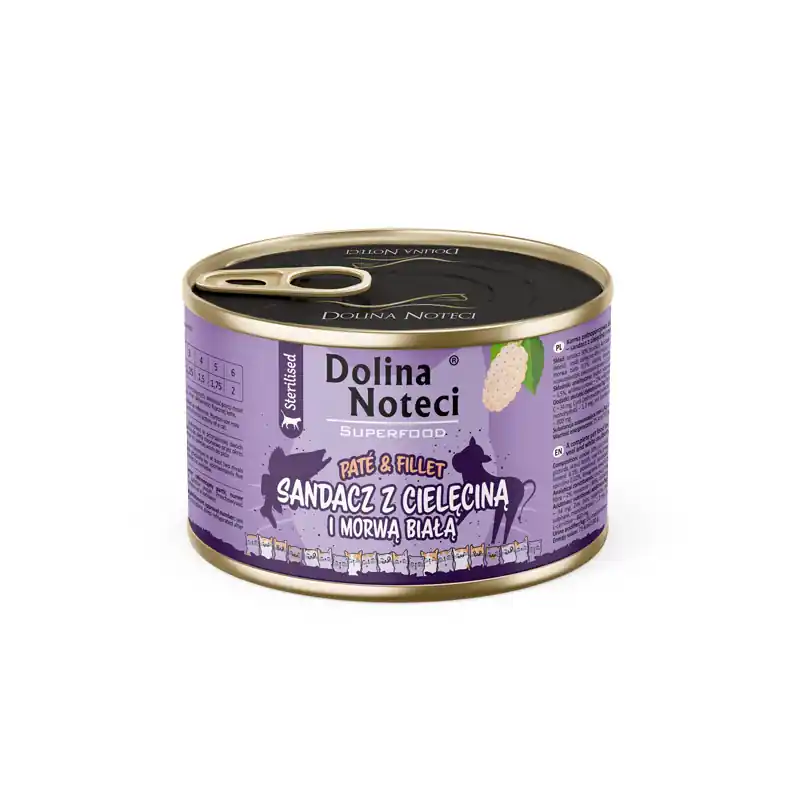 Mokra karma dla kota po sterylizacji sandacz z cielęciną i morwą białą Dolina Noteci Superfood Pasztet & Filet 185 g Kup online