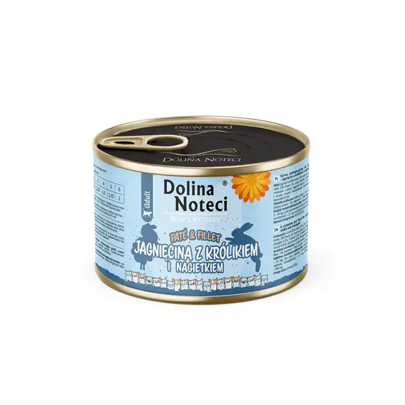 Tani Mokra karma dla kota jagnięcina z królikiem i nagietkiem Dolina Noteci Superfood Pasztet & Filet 185 g