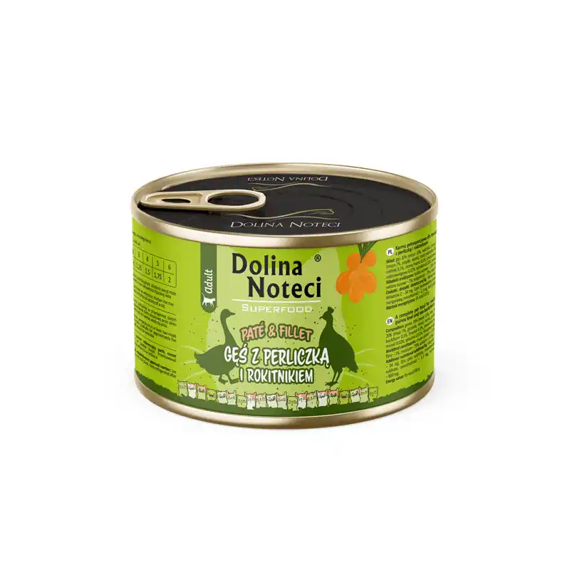 Mokra karma dla kota gęś z perliczką i rokitnikiem Dolina Noteci Superfood Pasztet & Filet 185 g Niska cena