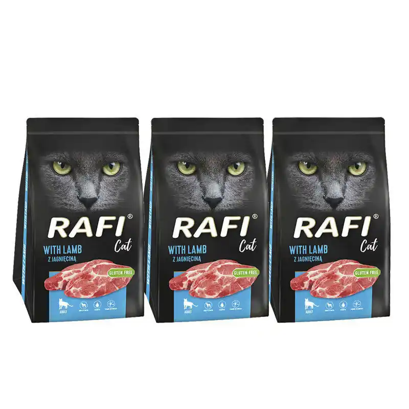 Hit sprzedaży Karma sucha dla kota Rafi Cat z jagnięciną 3 x 1,5 kg