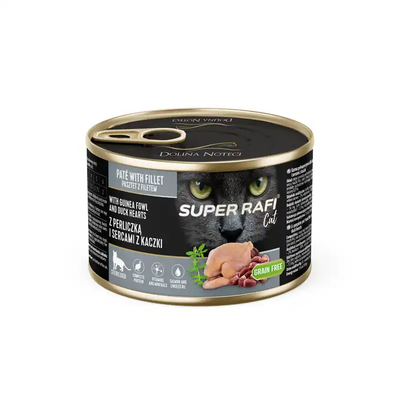 Karma mokra dla kotów sterylizowanych Super Rafi Cat z perliczką i sercami z kaczki 185 g Ostatnia szansa