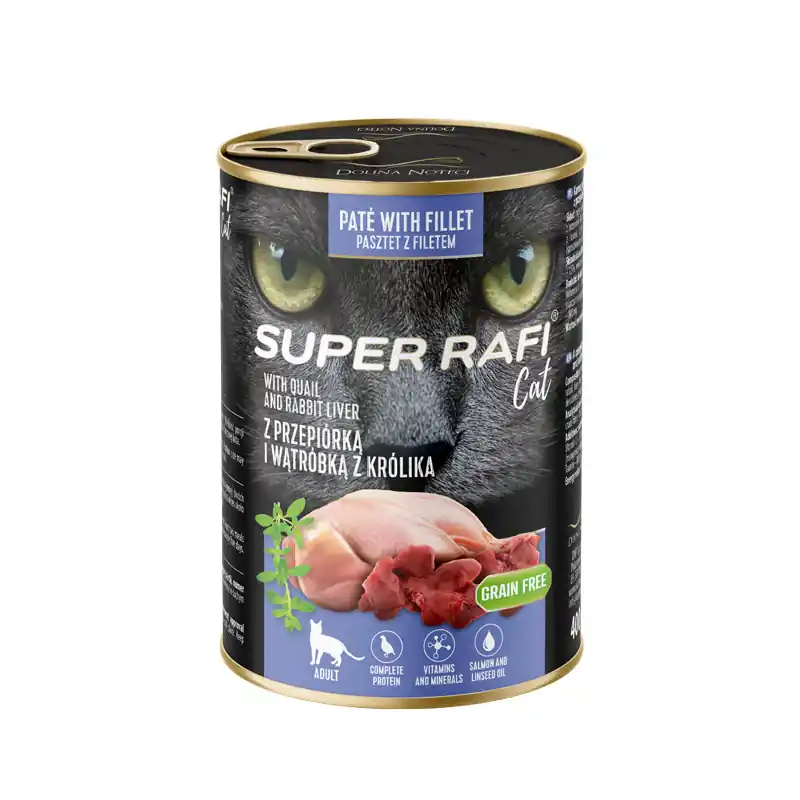 Szybka wysyłka Karma mokra dla kotów Super Rafi Cat z przepiórką i wątróbką z królika 400 g