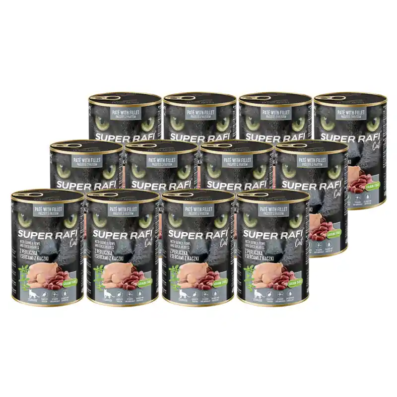 Karma mokra dla kotów sterylizowanych Super Rafi Cat z perliczką i sercami z kaczki 12 x 400 g Oferta