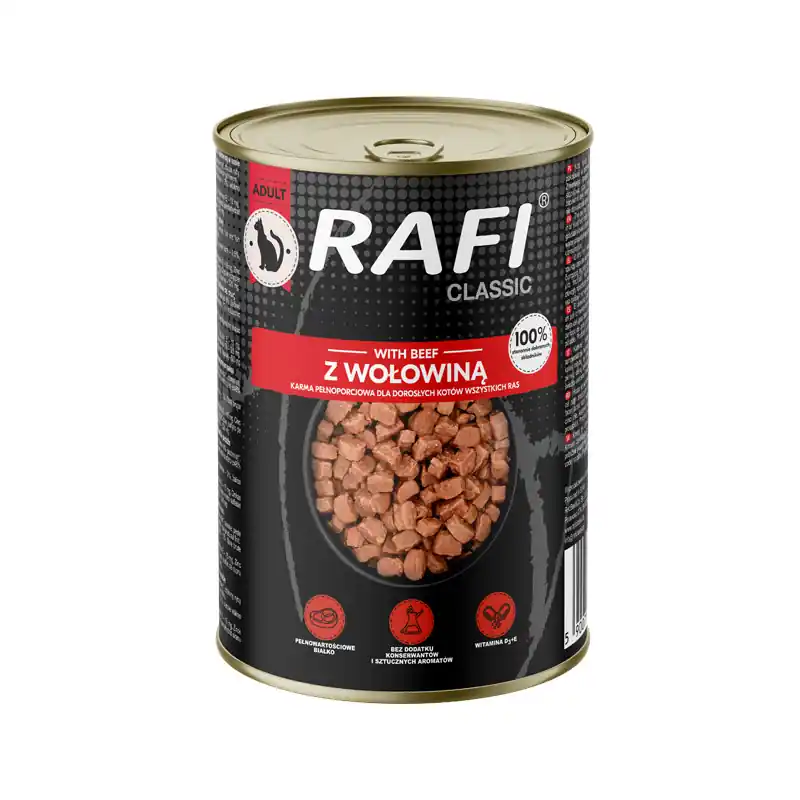 Rafi Classic Mokra karma dla kota kawałki z wołowiną w sosie 415 g Taniej
