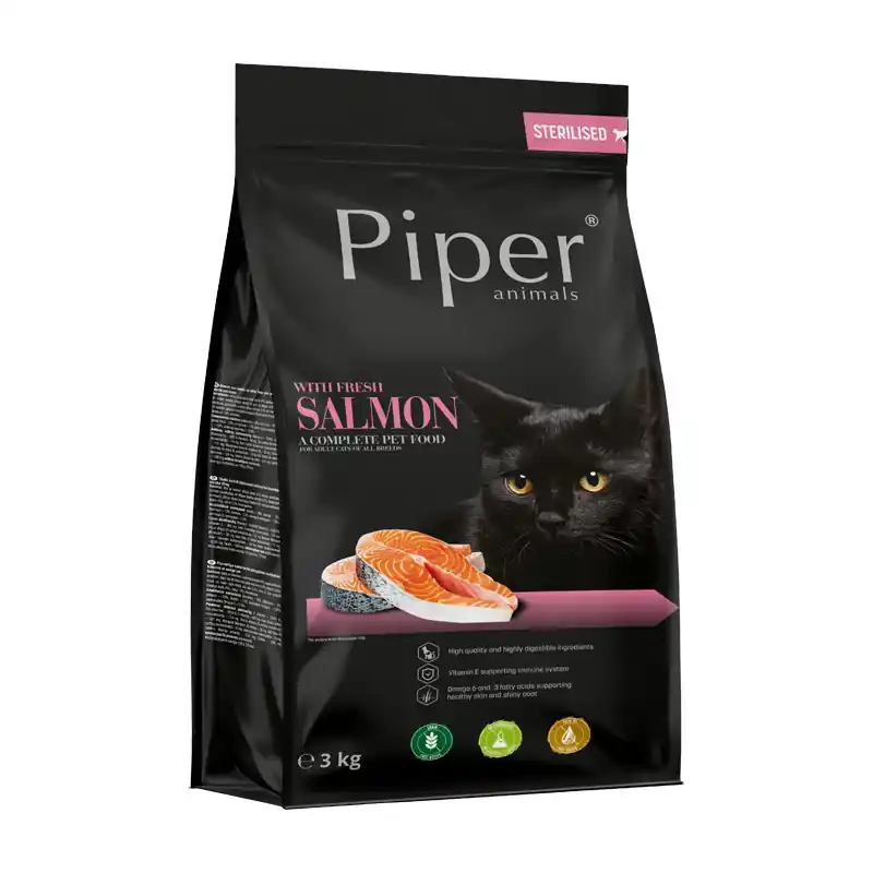 Zniżka Karma sucha dla kota sterylizowanego Piper Animals ze świeżym łososiem 3 kg
