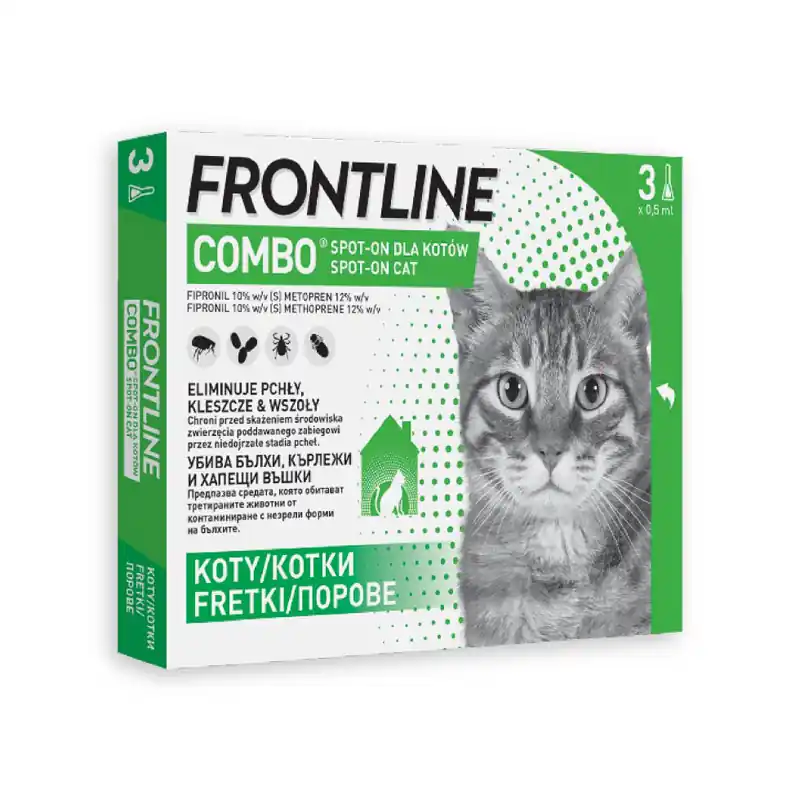 Premium Frontline Combo Spot-on Roztwór do nakrapiania przeciwko pchłom i kleszczom dla kotów 3 pipetki 0,5 ml