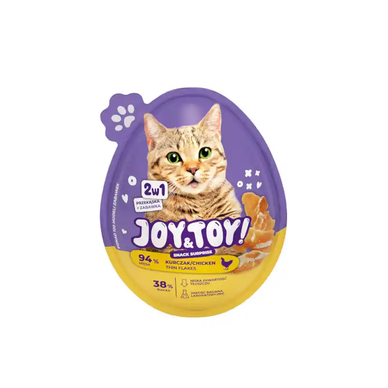 Bezpieczne zakupy Joy&Toy Jajko niespodzianka 2w1 dla kota przekąska o smaku kurczaka + zabawka