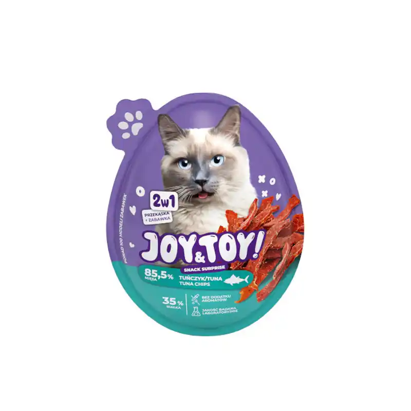 Wyjątkowa oferta Joy&Toy Jajko niespodzianka 2w1 dla kota przekąska o smaku tuńczyka + zabawka