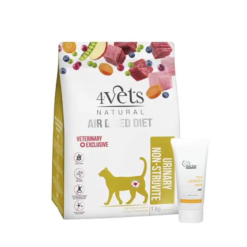 4Vets Natural Urinary Non-struvite karma suszona dla kota ze schorzeniami dróg moczowych 1 kg + Over Zoo Over Urinary Paste Pasta wspierająca pracę układu moczowego kotów 50 g Obniżka ceny