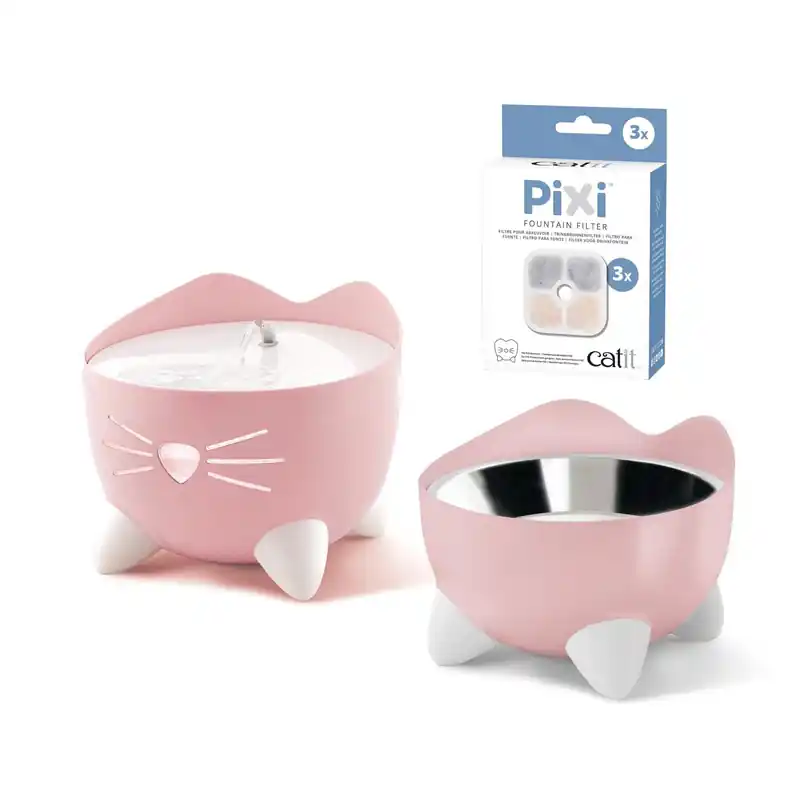 Pixi Fountain Combo Zestaw poidło dla kota 2,5 l różowe + miska + opakowanie filtrów CH-7216 gratis Hit cenowy