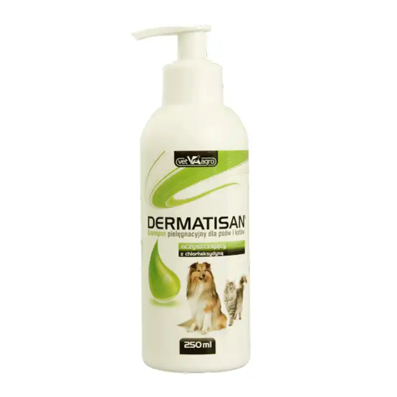 Nowość Dermatisan Szampon oczyszczający z chlorheksydyną dla psa i kota 250 ml
