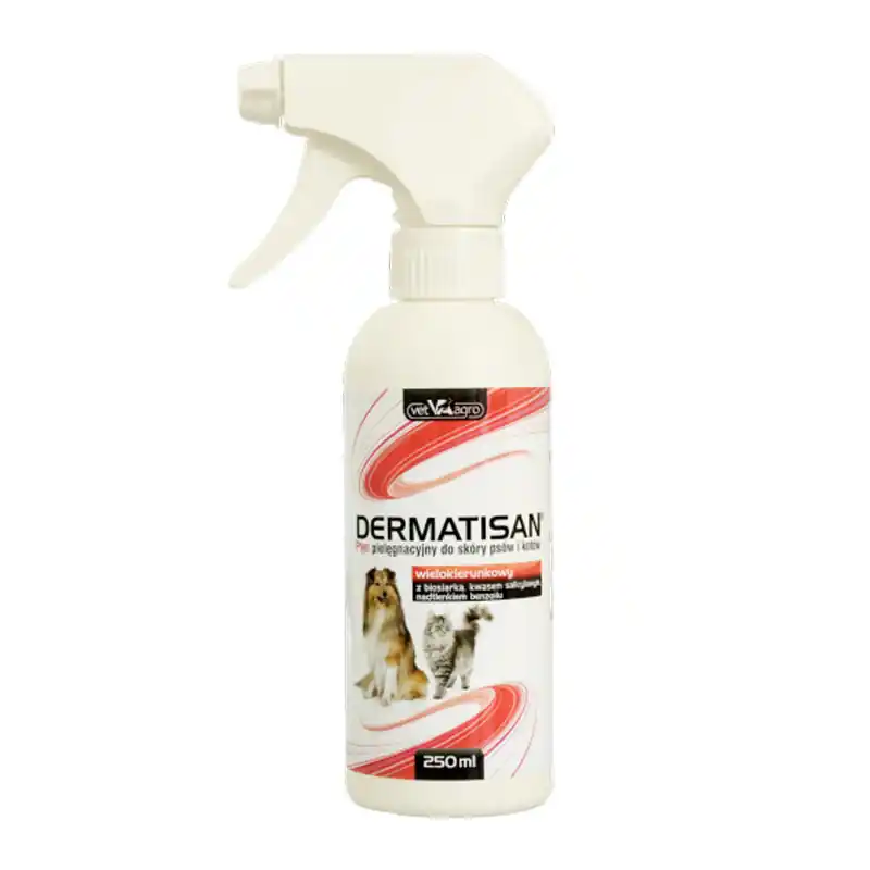 Dermatisan Płyn wielokierunkowy dla psa i kota (świąd, wypadanie sierści, ropienie, łojotok) 250 ml Ostatnia szansa