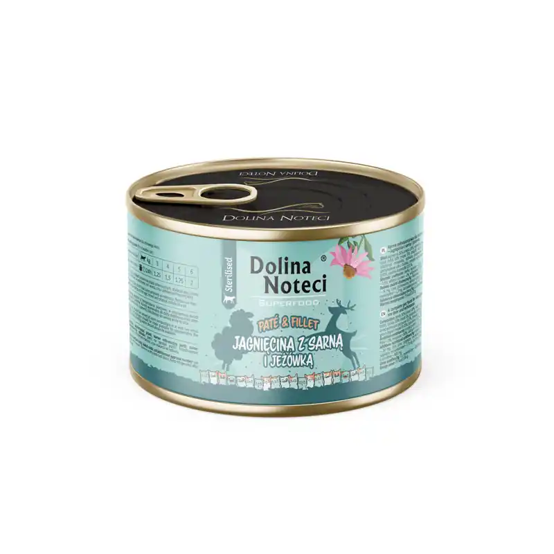 Ostatnie sztuki Mokra karma dla kota po sterylizacji jagnięcina z sarną i jeżówką Dolina Noteci Superfood Pasztet & Filet 185 g